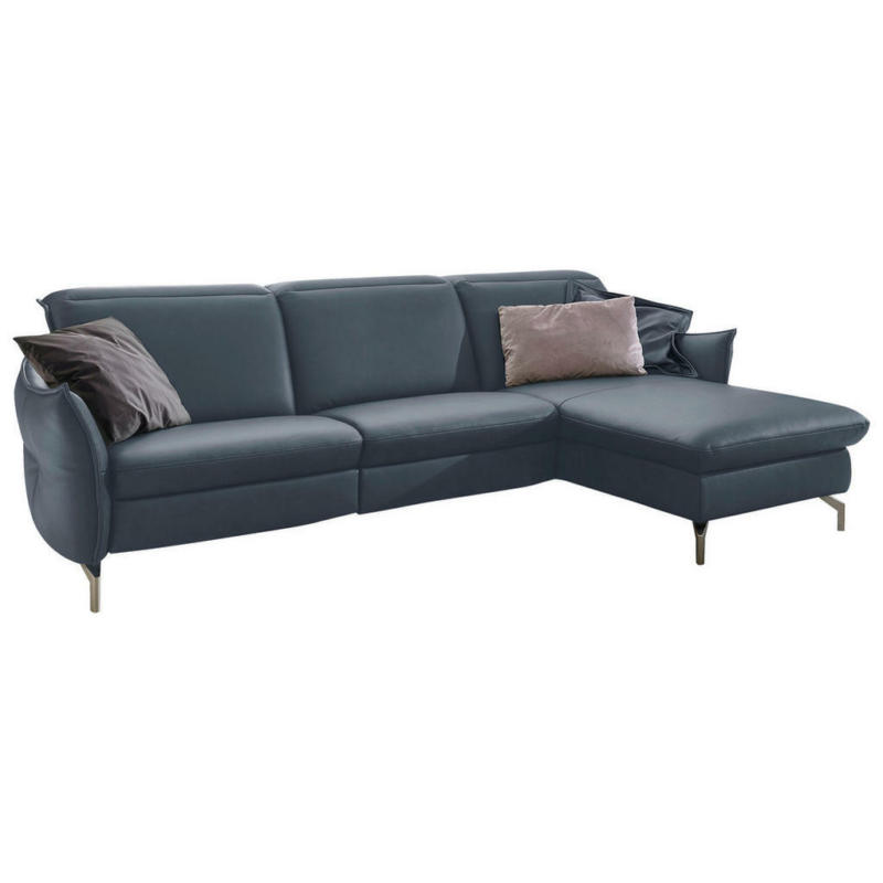 Ecksofa in Echtleder Blau, Grau