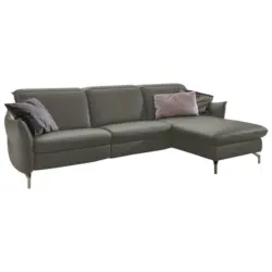 Ecksofa in Echtleder Grau