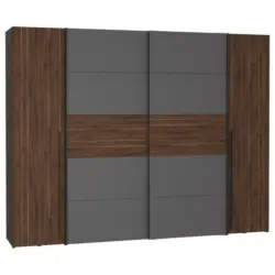 Kleiderschrank in Grau, Walnussfarben