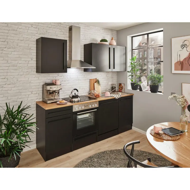 K&uuml;chenleerblock 220 cm in Schwarz