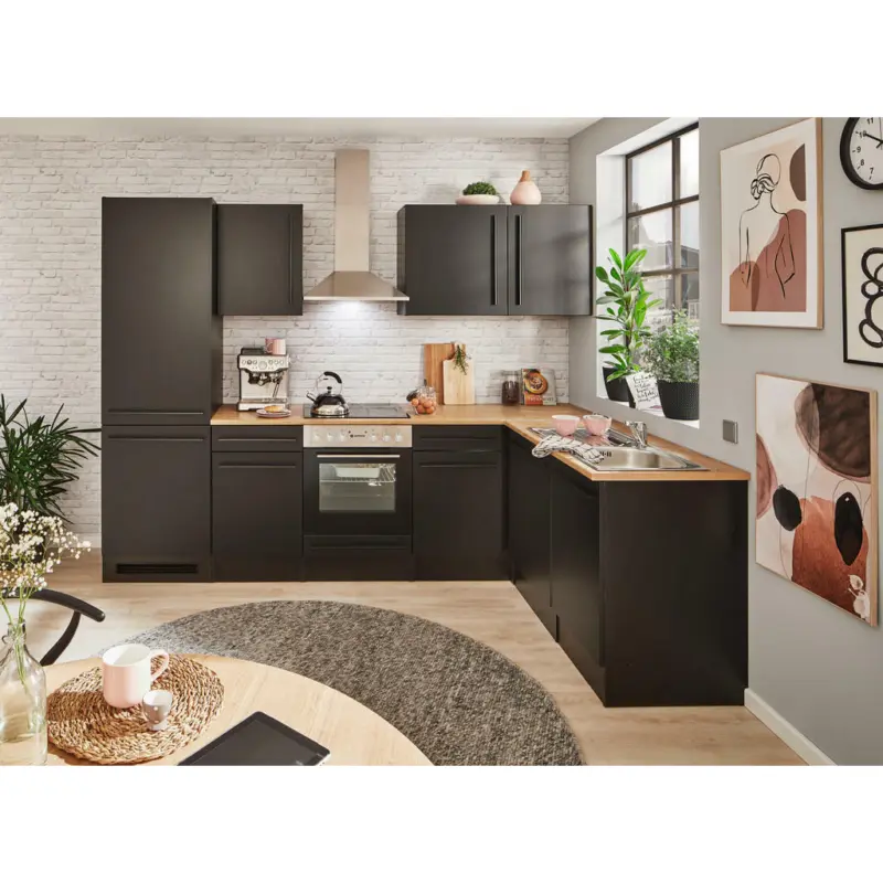 Eckküche 280/211 cm in Schwarz