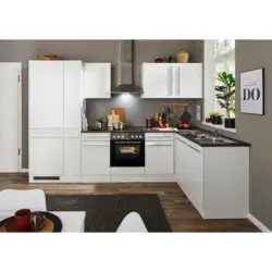 Eckküche 310/175/60/60 cm in Weiß, Weiß Hochglanz