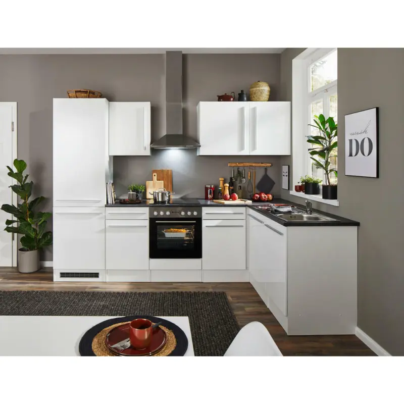 Eckküche 280/175 cm in Weiß Hochglanz