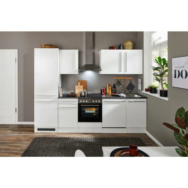 K&uuml;chenblock 280 cm in Wei&szlig; Hochglanz