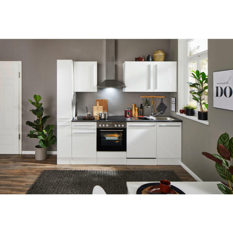 Küchenblock 250 cm in Weiß Hochglanz