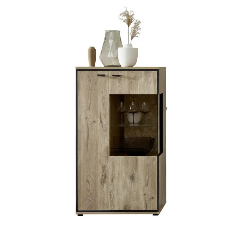 Vitrine in Schwarz, Eichefarben