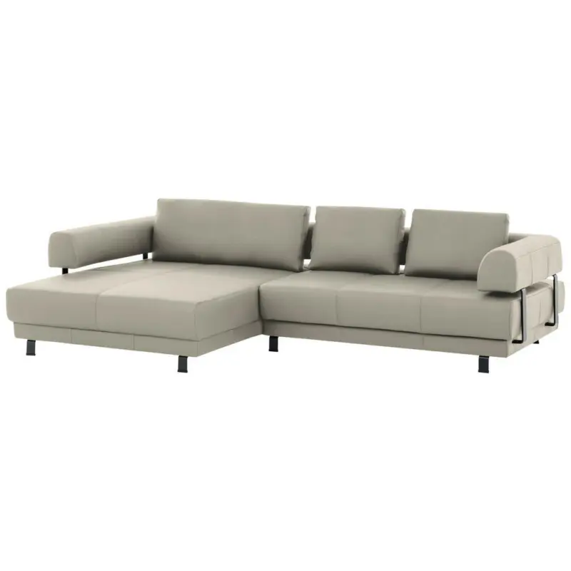 Ecksofa in Echtleder Creme, Naturfarben