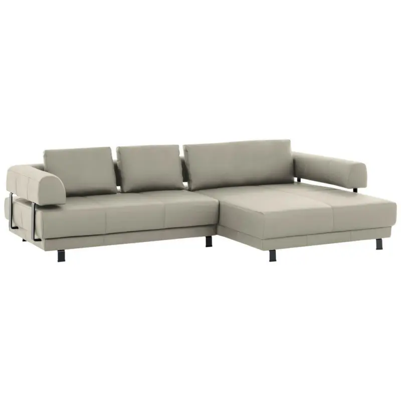 Ecksofa in Echtleder Creme, Naturfarben