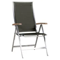 Gartenklappsessel in Metall, Textil Edelstahlfarben, Dunkelgrau, Teakfarben