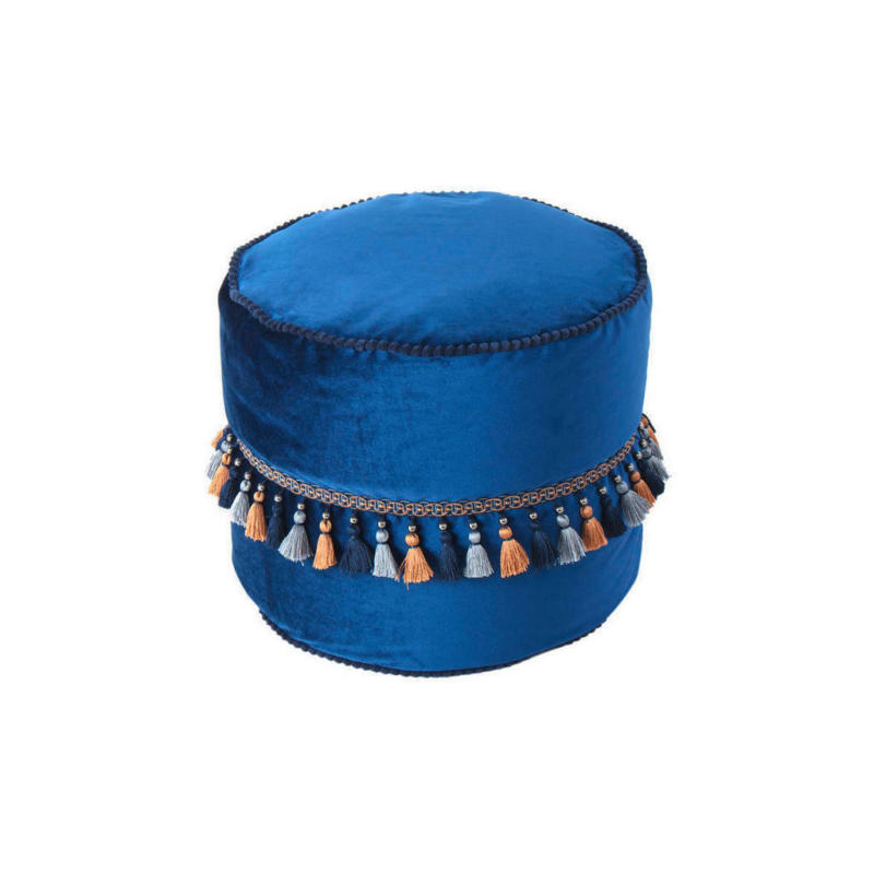 Pouf in Blau, Goldfarben Textil