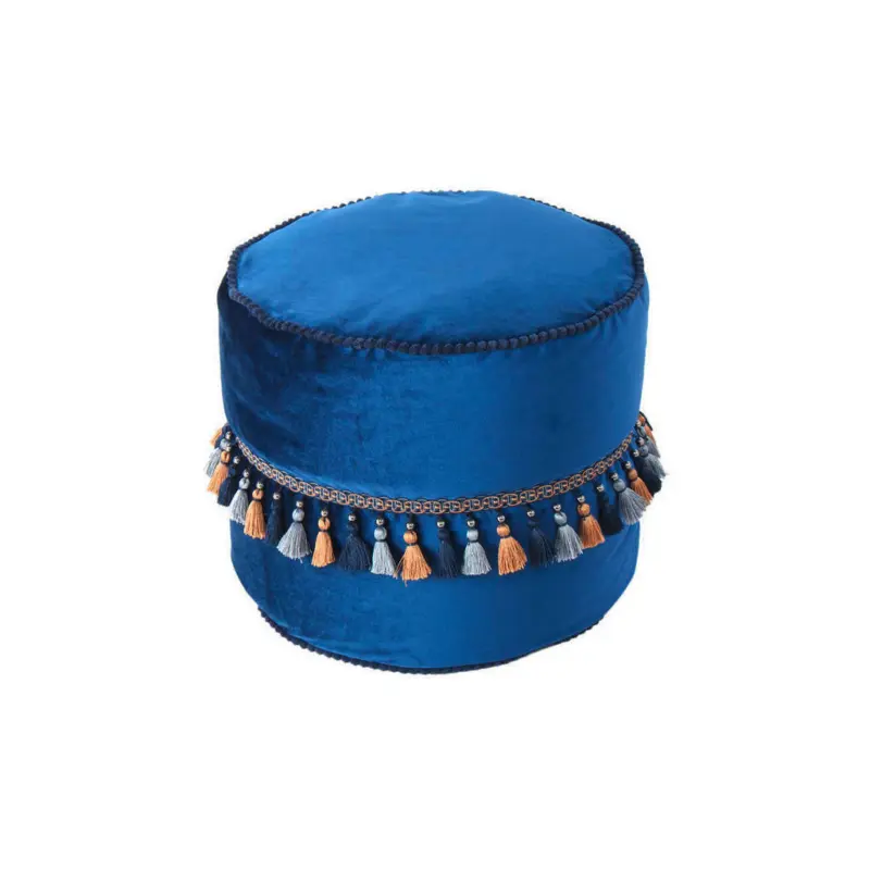 Pouf in Blau, Goldfarben Textil