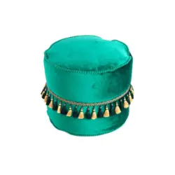 Pouf in Grün, Goldfarben Textil
