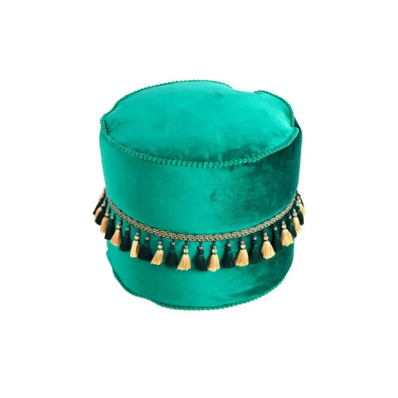 Pouf in Grün, Goldfarben Textil