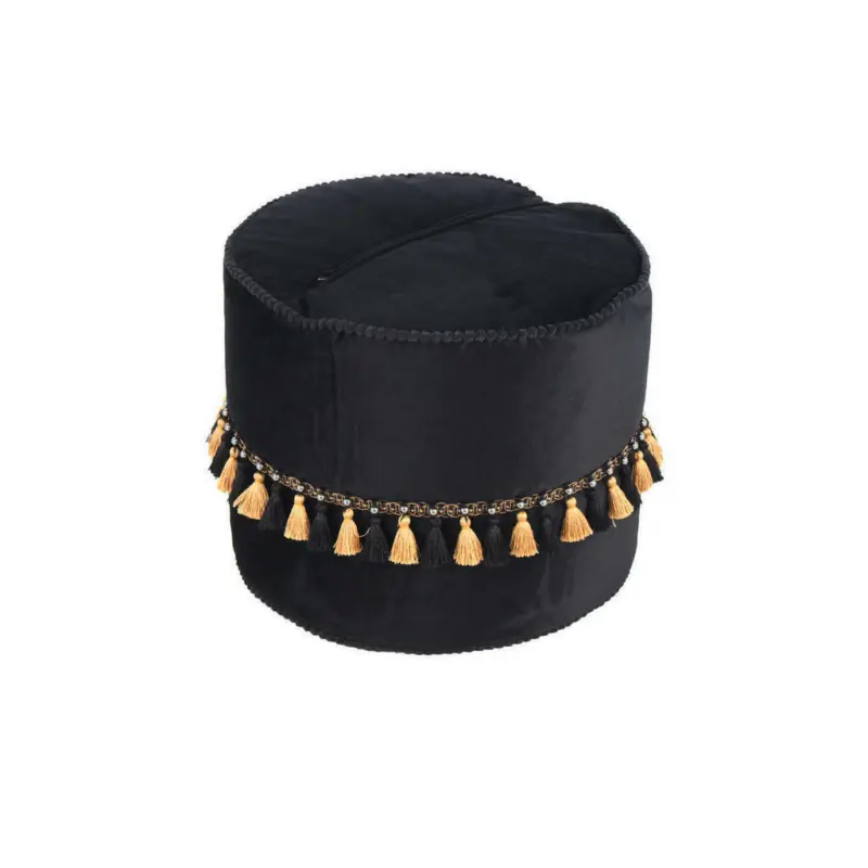 Pouf in Schwarz, Goldfarben Textil