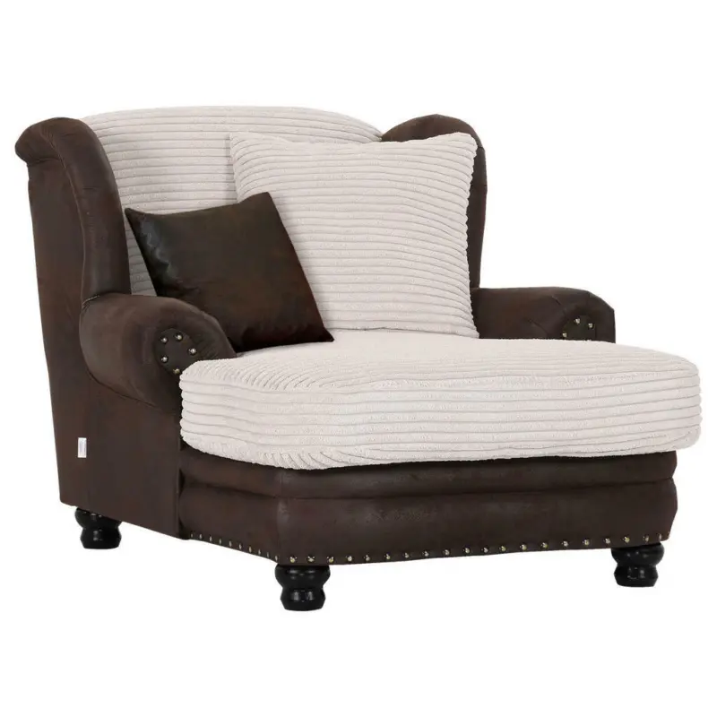 Chesterfield-Sessel in Kord, Flachgewebe Braun, Creme