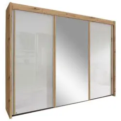 Schwebetürenschrank in Weiß, Eiche Artisan