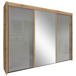 Schwebetürenschrank in Grau, Eiche Artisan