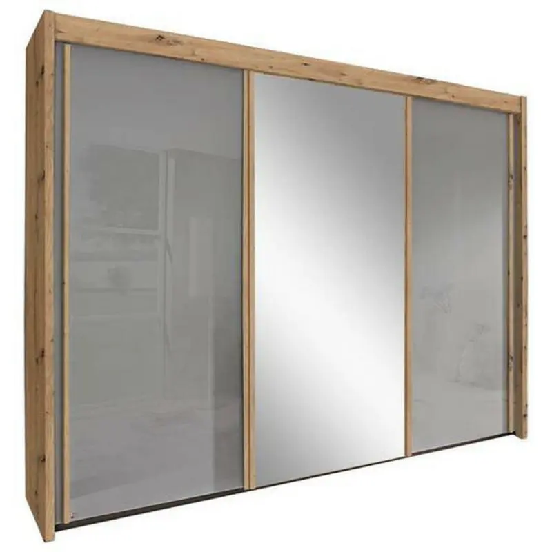 Schwebetürenschrank in Grau, Eiche Artisan