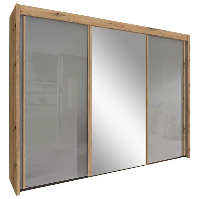 Schwebetürenschrank in Grau, Eiche Artisan