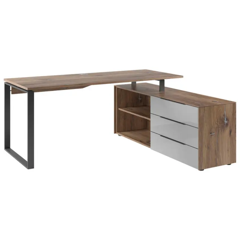 Eckschreibtisch 184/158,5/77,2 cm in Anthrazit, Grau, Eichefarben