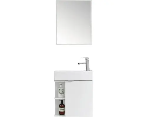 Badmöbel-Set Sanotechnik Spring Keramik 50x60x24 cm Keramikwaschbecken weiß mit Spiegel