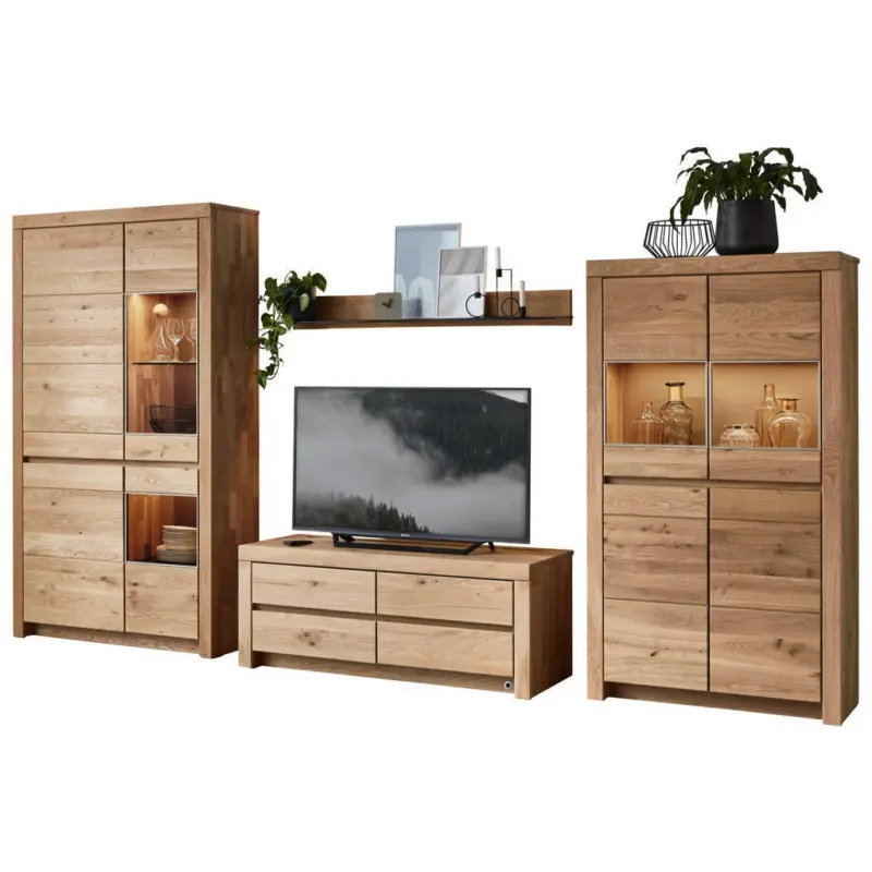 Wohnwand 376,9/200,8/51,7 cm in Eichefarben