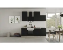 Küchenzeile Flex Well Capri schwarz matt/Wildeiche 220 cm inkl. Einbaugeräte 00012600