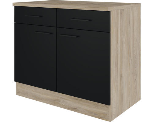 Unterschrank Flex Well Capri schwarz matt/Wildeiche 100x85x60 cm mit Drehtür