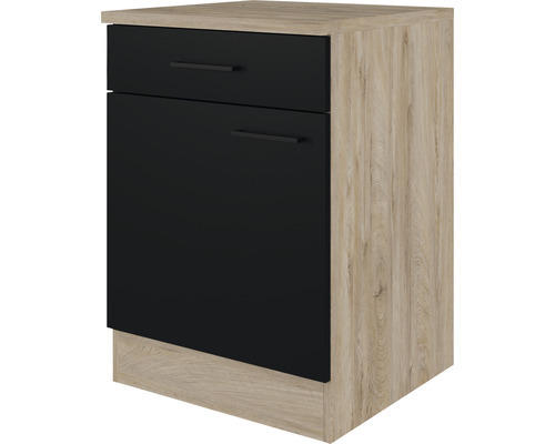 Unterschrank Flex Well Capri schwarz matt/Wildeiche 60x85x60 cm mit Drehtür