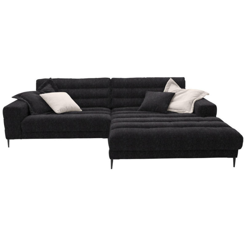 Ecksofa in Flachgewebe Schwarz