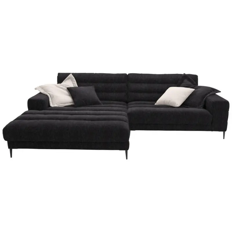 Ecksofa in Flachgewebe Schwarz
