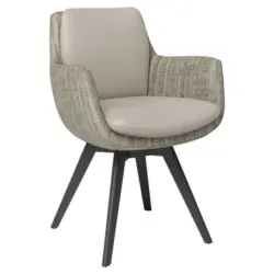 Armlehnstuhl in Holz, Textil, Leder Anthrazit, Taupe