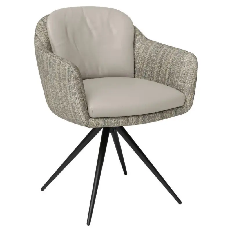 Armlehnstuhl in Stahl Flachgewebe Kombination Echtleder/Stoff pigmentiert