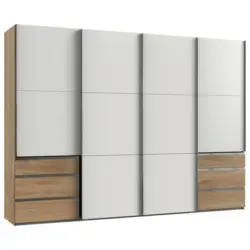 Schwebetürenschrank in Weiß, Eichefarben