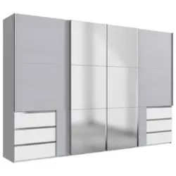 Schwebetürenschrank in Weiß, Hellgrau