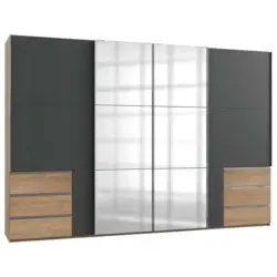 Schwebetürenschrank in Graphitfarben, Eichefarben