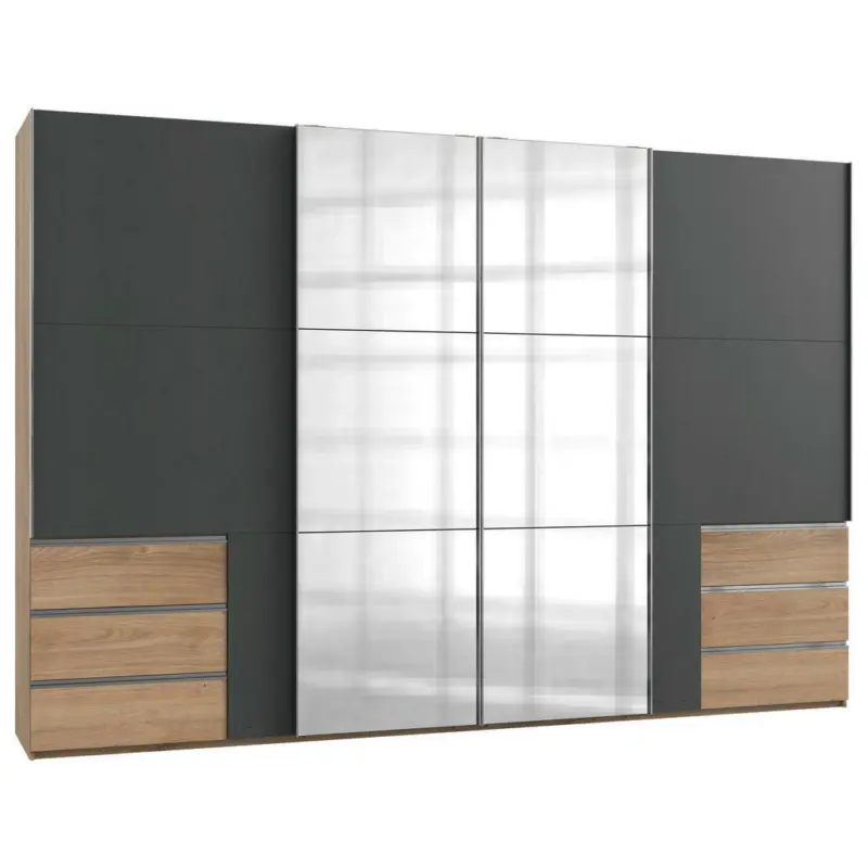 Schwebetürenschrank in Graphitfarben, Eichefarben