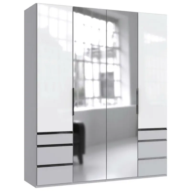 Drehtürenschrank in Weiß, Hellgrau