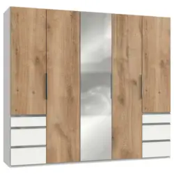 Drehtürenschrank in Weiß, Eichefarben