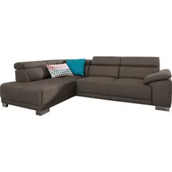 Ecksofa in Mikrofaser Hellbraun