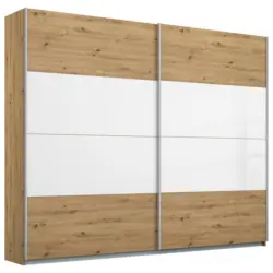 Schwebetürenschrank in Weiß, Eiche Artisan