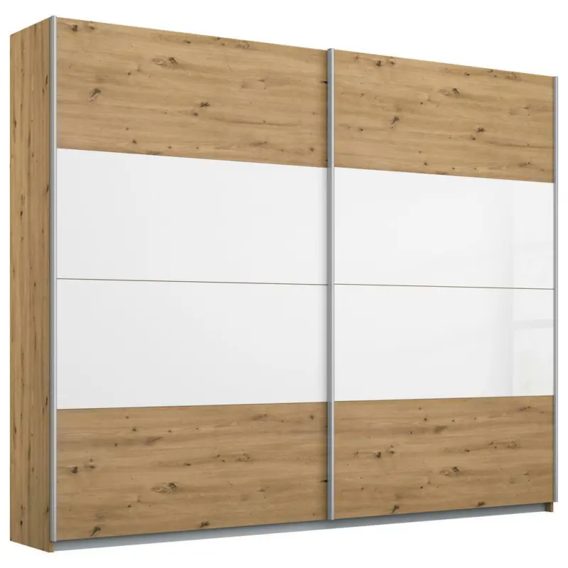 Schwebetürenschrank in Weiß, Eiche Artisan