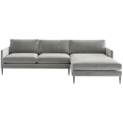 Ecksofa in Samt, Velours Hellgrau