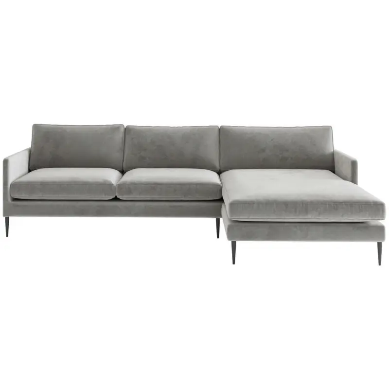 Ecksofa in Samt, Velours Hellgrau