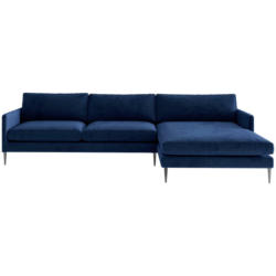 Ecksofa in Samt, Velours Blau