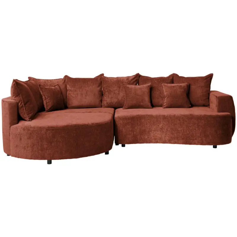 Ecksofa in Chenille Rotbraun