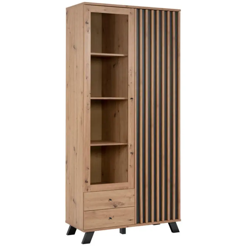 Vitrine in Anthrazit, Eiche Artisan