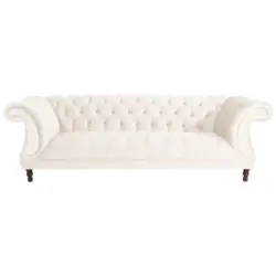 Chesterfield-Dreisitzer-Sofa in Velours Creme