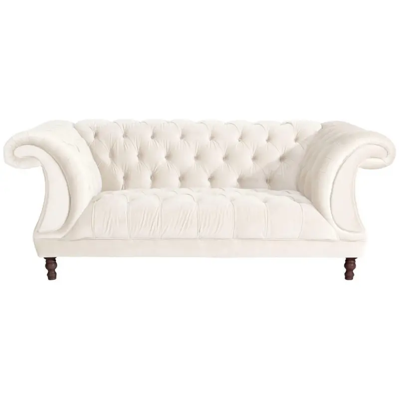 Chesterfield-Zweisitzer-Sofa in Velours Creme