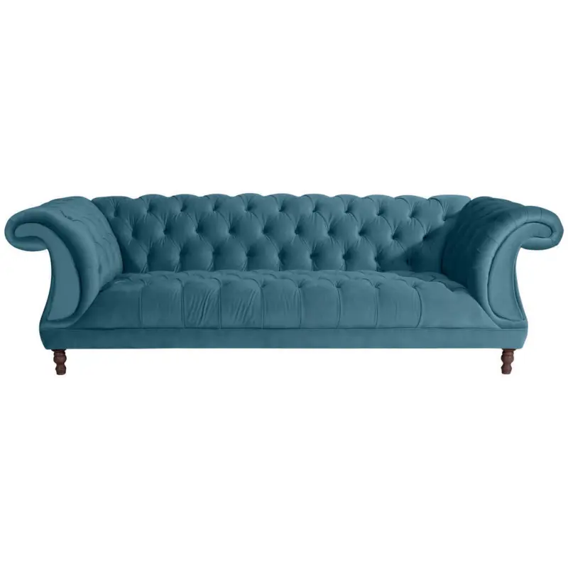 Chesterfield-Dreisitzer-Sofa in Velours Petrol